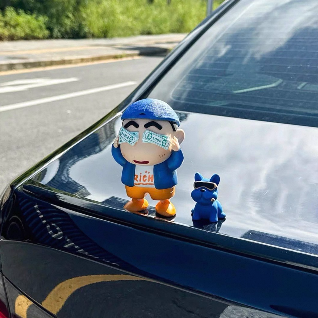 车载搞怪暴富蜡笔小新创意汽车尾部装饰品手办汽车用品玩偶公仔