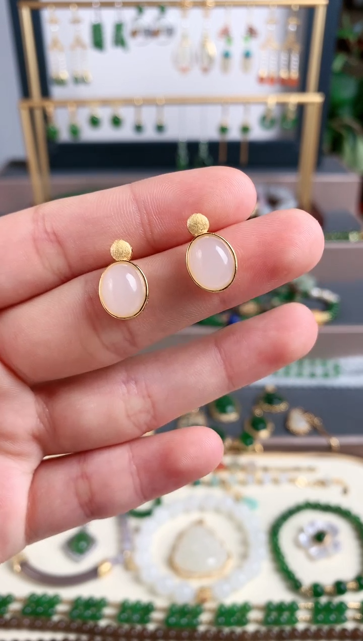 银S925镶嵌和田玉耳饰1