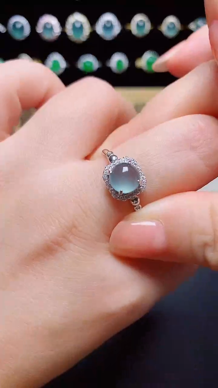 翡翠戒指银S925镶嵌天然翡翠A货s925银镶