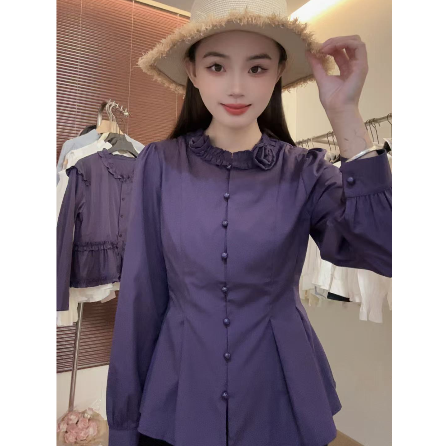 法式春秋新款设计感长袖别致上衣衬衫收腰显瘦减龄