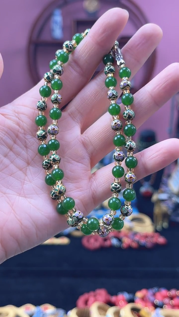 非遗 景泰蓝 项链 墨绿 0.6