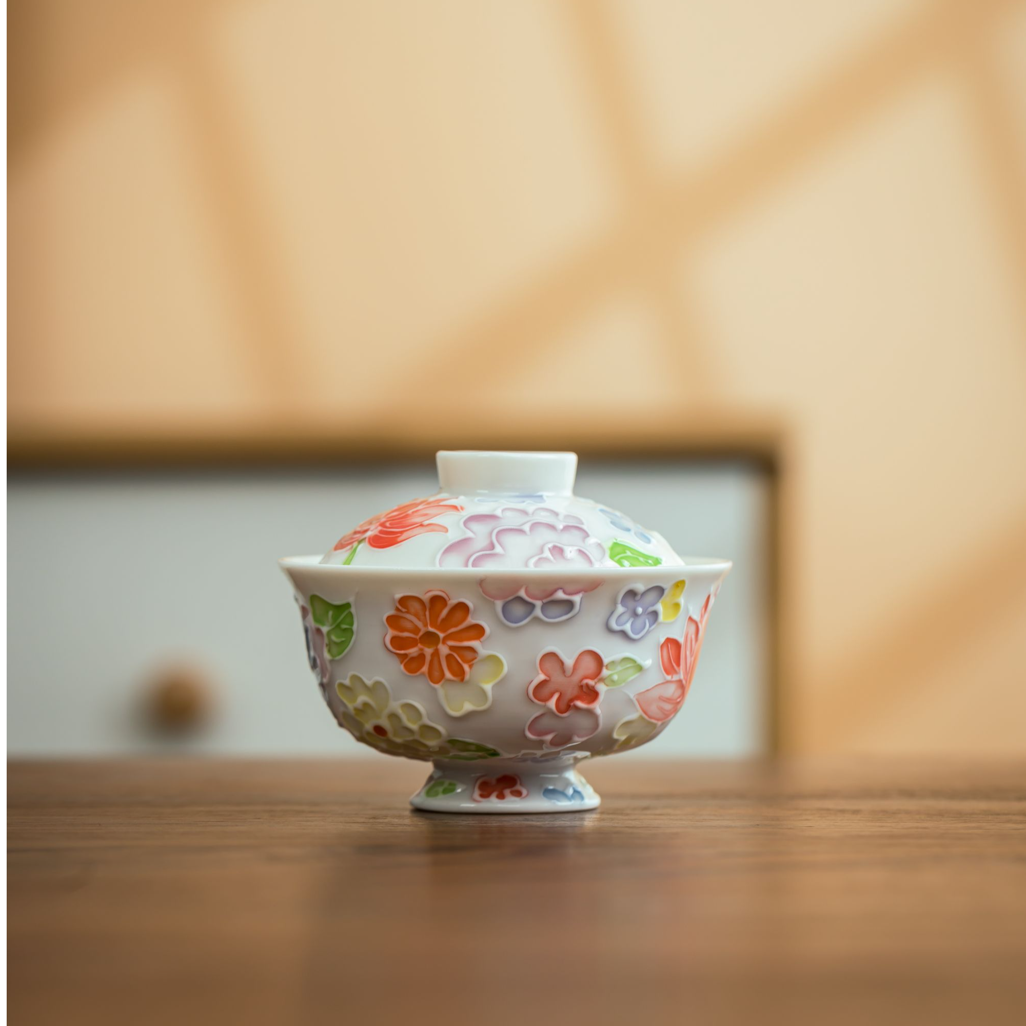 景德镇仿古釉万花二才满彩盖碗高档带盖茶碗家用茶盖碗功夫茶具