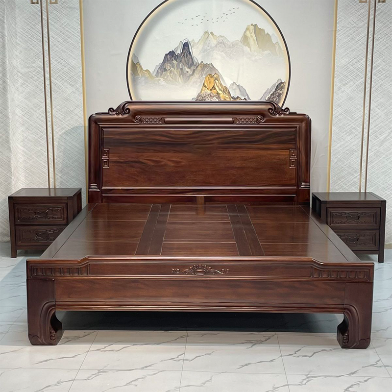 【B1】全榫卯结构北美黑胡桃木全实木床1.8米1.5米双人床老虎脚雕花