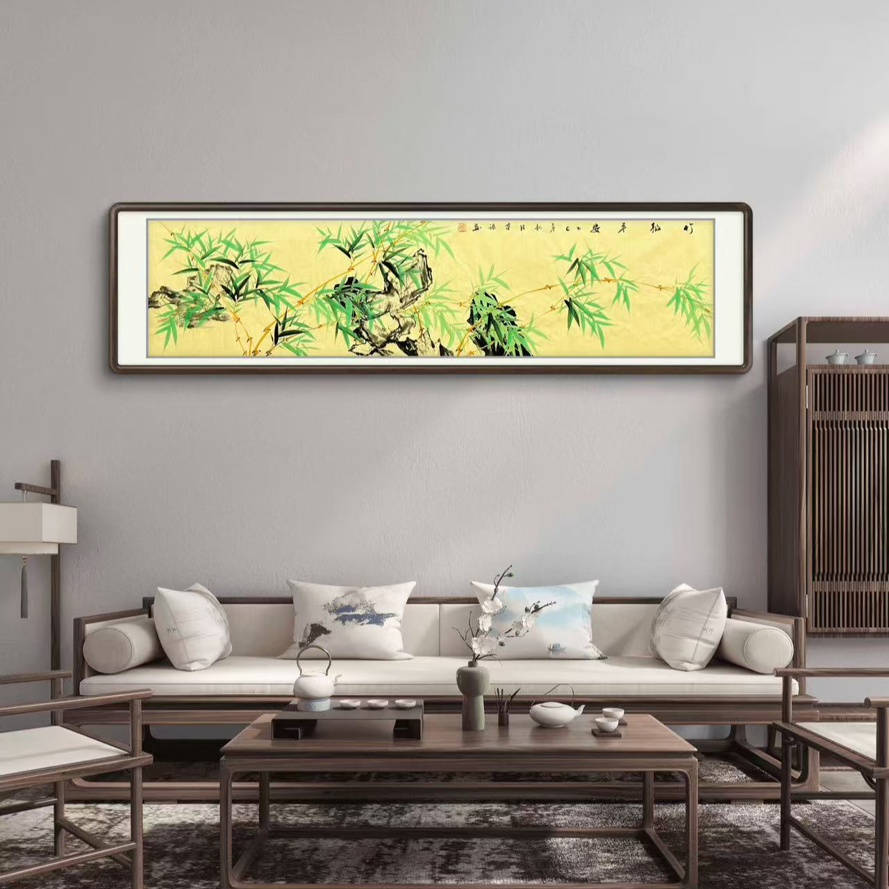 新中式竹报平安竹子画客厅书房茶室办公室禅意水墨画装饰手绘国画