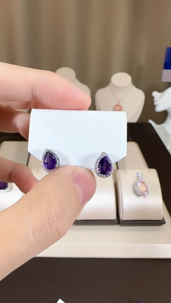 【闪购商品】紫晶耳饰银S925镶嵌9*7mm