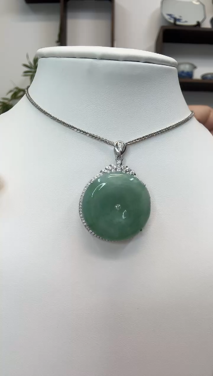 吊坠(赠链)银S925镶嵌翡翠平安扣