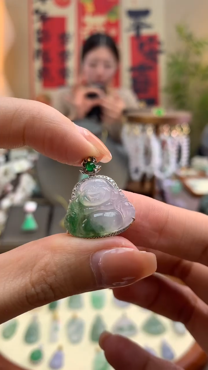 【闪购商品】翡翠颈饰18K金镶嵌天然a货翡翠吊坠