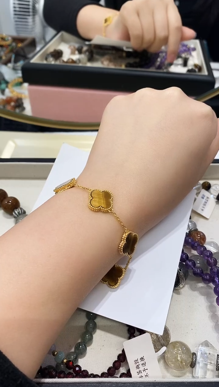 18K金镶嵌手链木变石虎眼手链五花mq