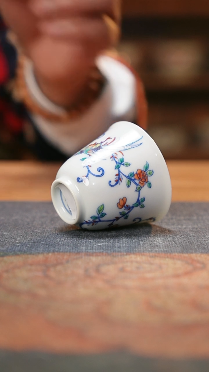 【闪购商品】青花斗彩凤穿牡丹纹铃铛杯