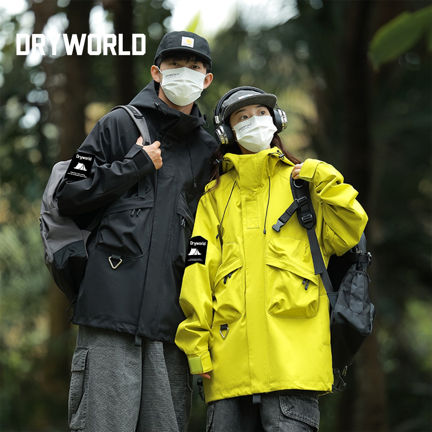DRYWORLD25秋季冲锋软壳衣情侣外套户外防泼水连帽夹克徒步登山服