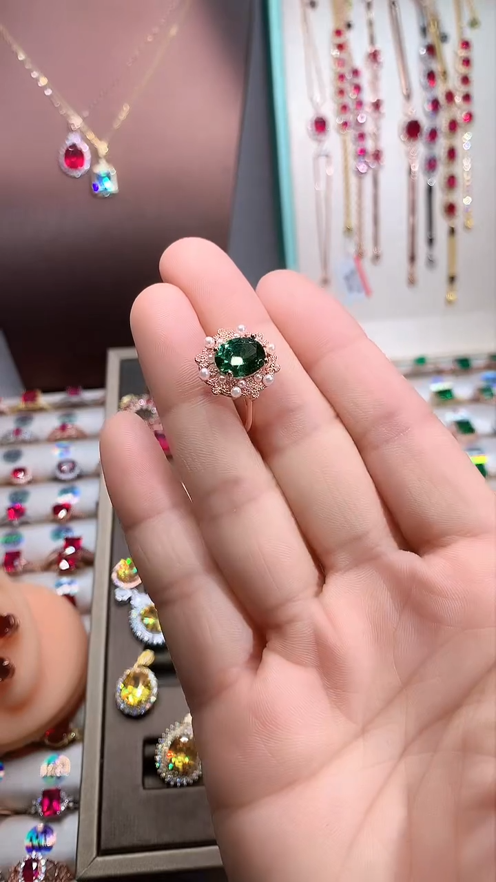 【闪购商品】透辉石戒指银S925镶嵌玫瑰金