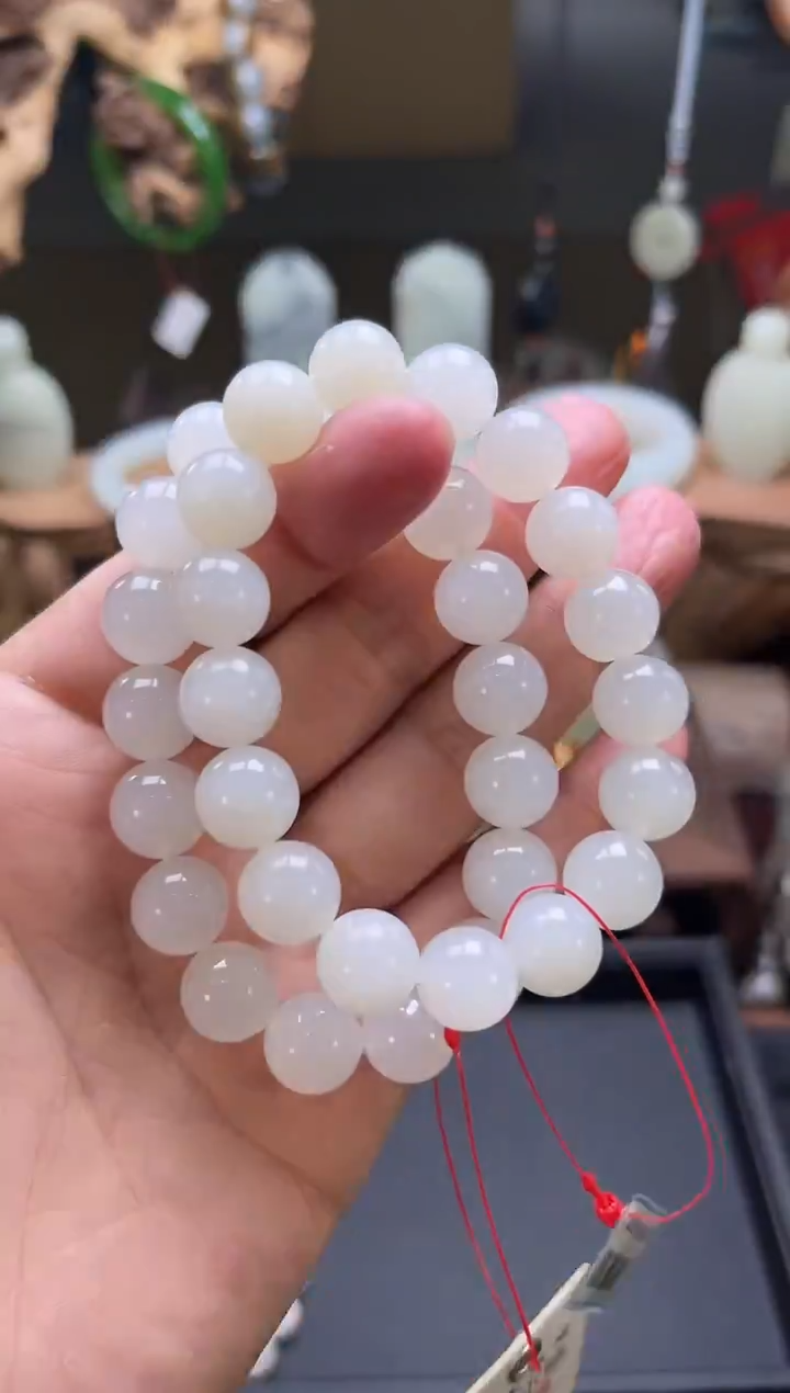 【闪购商品】和田玉手串未镶嵌卡12青海白玉 圆珠 多样性发一