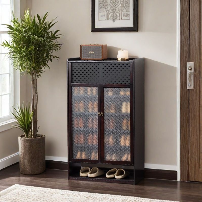 深棕带门鞋柜 玄关大容量透气鞋架收纳柜