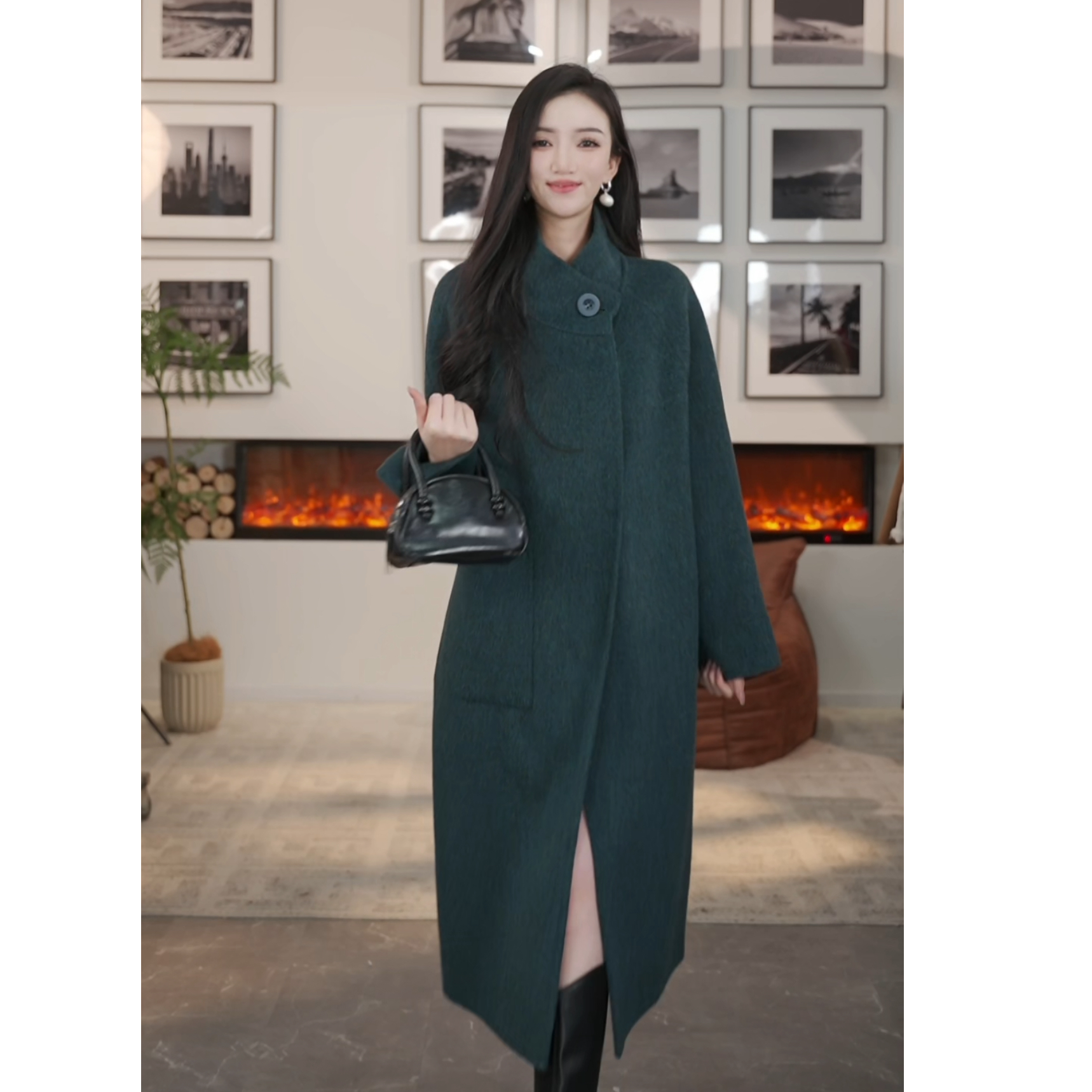 【曼德诗专柜款】2025冬季新款骆驼绒绵羊毛新款气质大衣Y27061