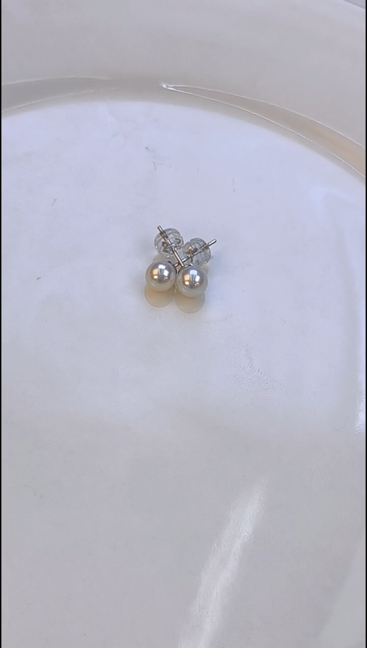 银S925镶嵌耳钉淡水珍珠5-6
