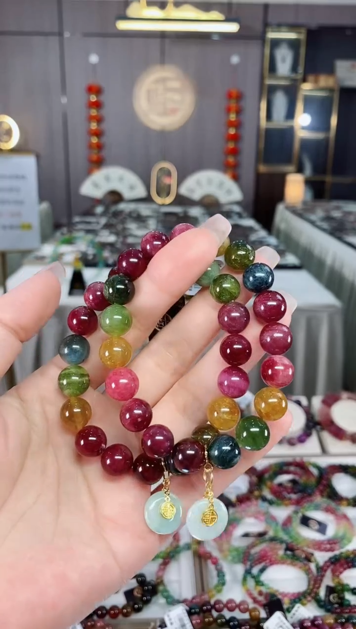 老矿碧玺单圈手串10mm+未镶嵌碧玺多样性发货一条 hon