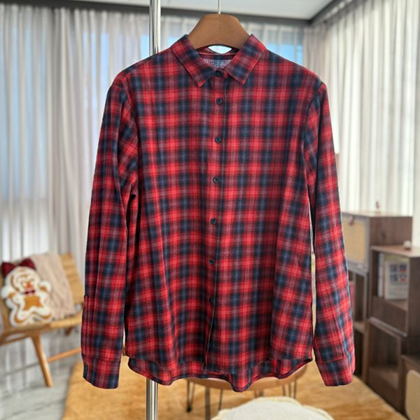 原里（外贸定制格）时尚轻奢早春磨毛格子女衬衫经典百搭高级感衬衣