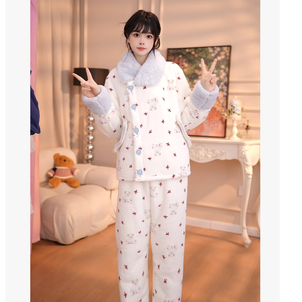 【12.31新1】2025冬季加绒加厚长袖甜美睡衣女套装可外穿wqn