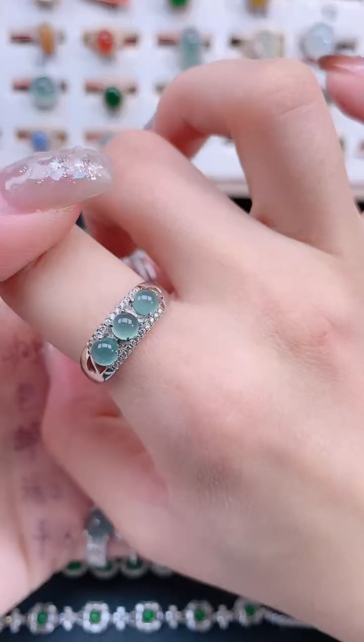 银S925镶嵌戒指翡翠天然翡翠