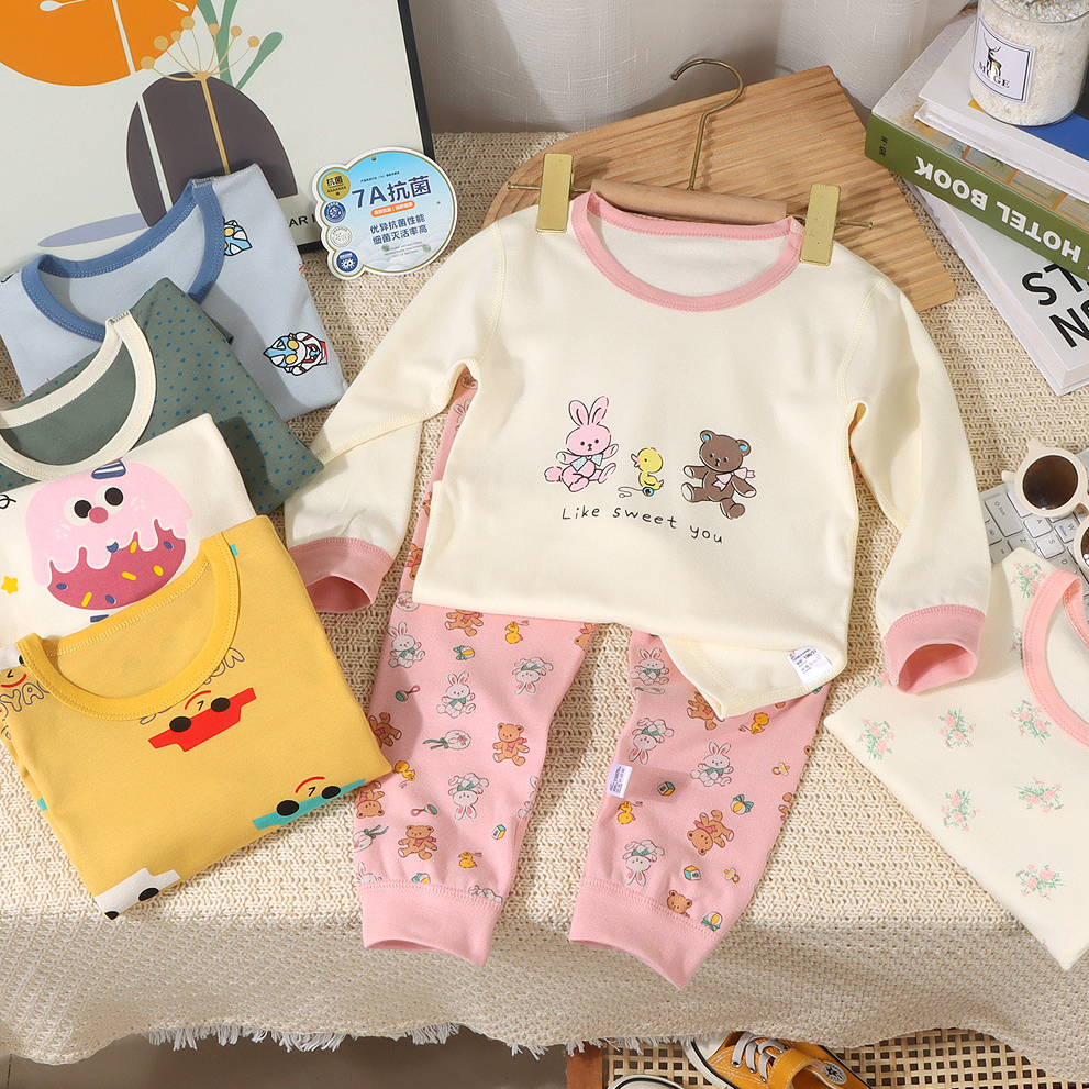 儿童韩版无骨内衣秋冬男女童卡通纯棉家居服宝宝睡衣秋衣秋裤套装