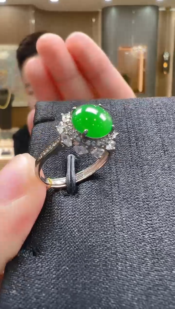银S925镶嵌戒指翡翠天然A货翡翠多样性发一