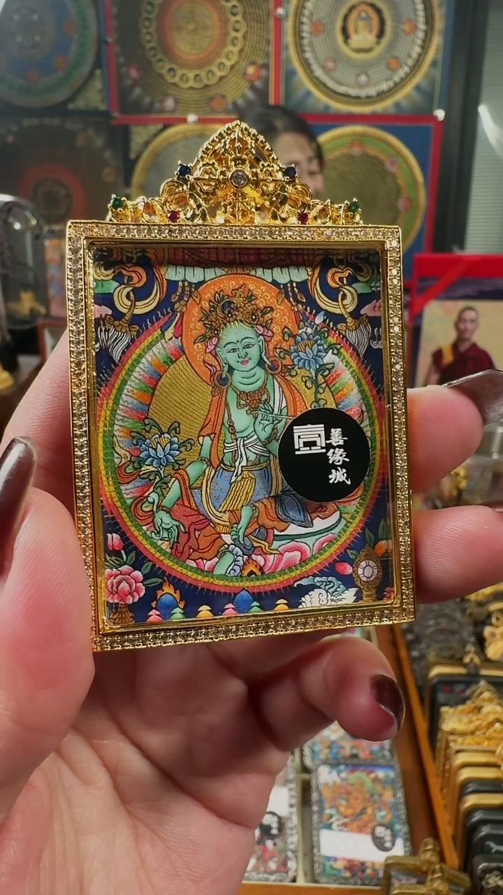 吊坠壹善缘城手绘唐卡绿度