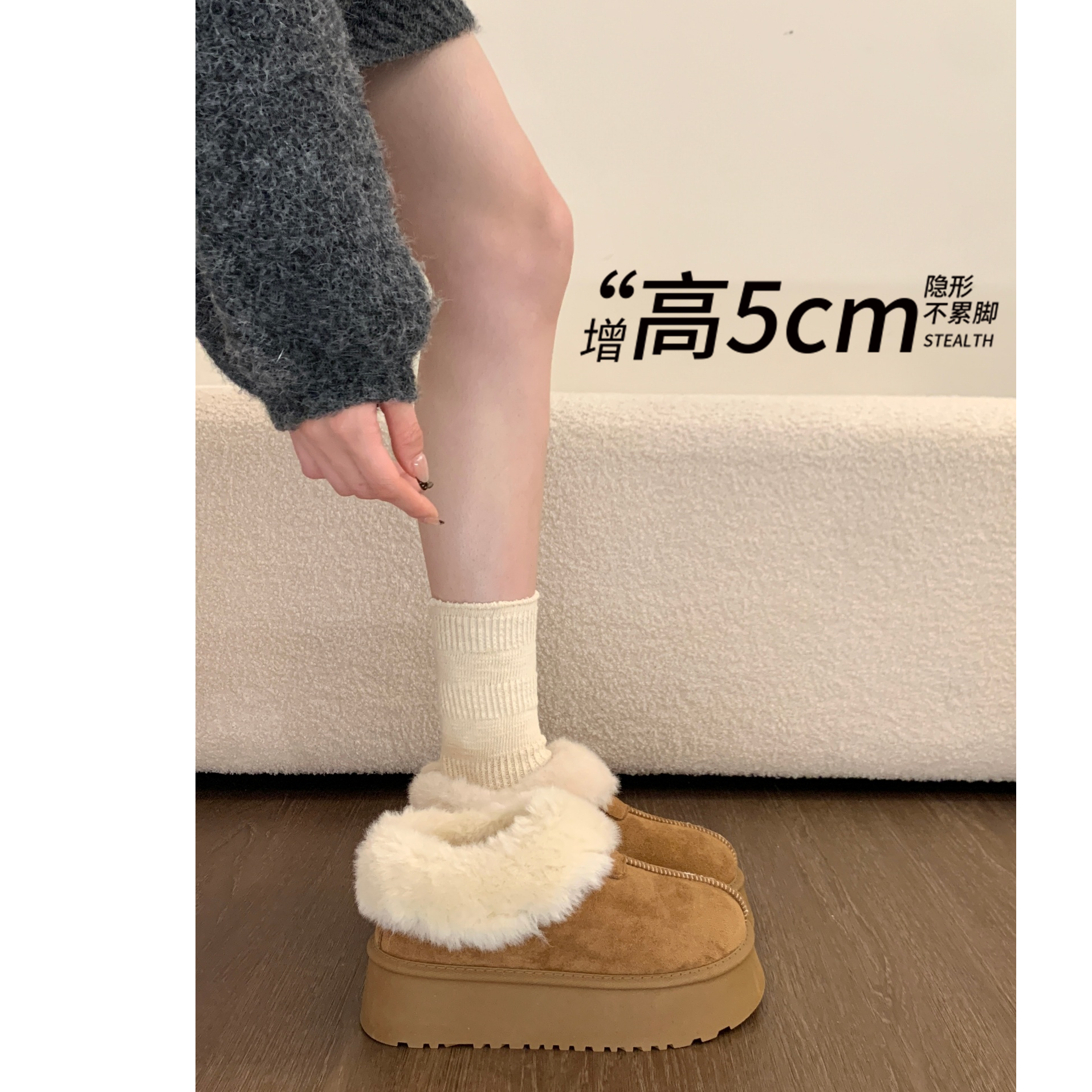 啄木鸟厚底勃肯鞋加绒雪地靴女款2025新款冬季东北皮毛一体大棉鞋