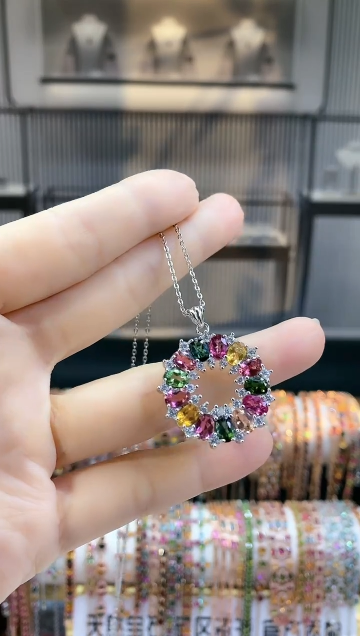 银S925镶嵌吊坠碧玺666666666666