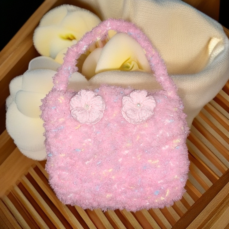 手工钩织粉色包包 毛绒绒 no退no换