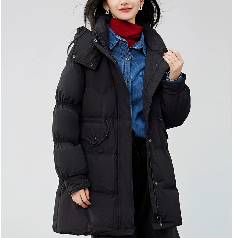 收腰显瘦羽绒服女新款冬季时尚中长款保暖休闲外套