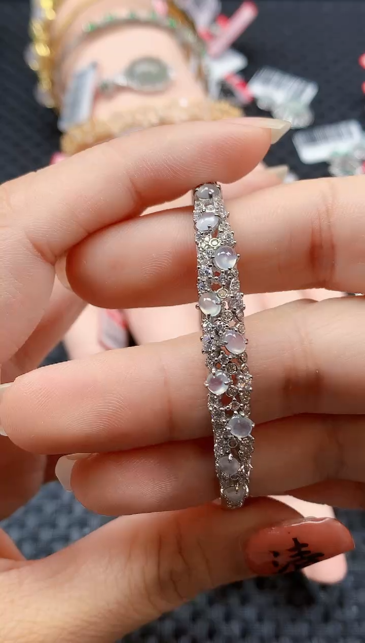 银S925镶嵌戒指翡翠天然A货缅甸翡翠