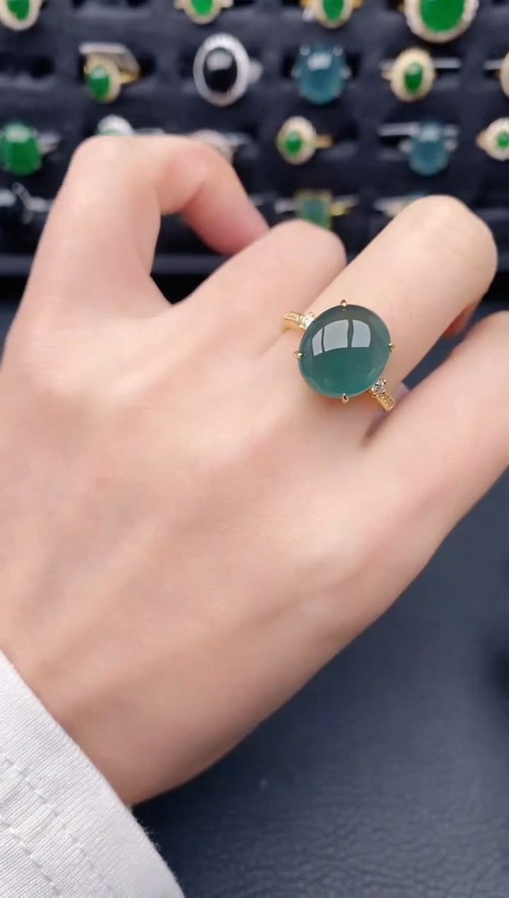 银S925镶嵌戒指翡翠天然a货翡翠372