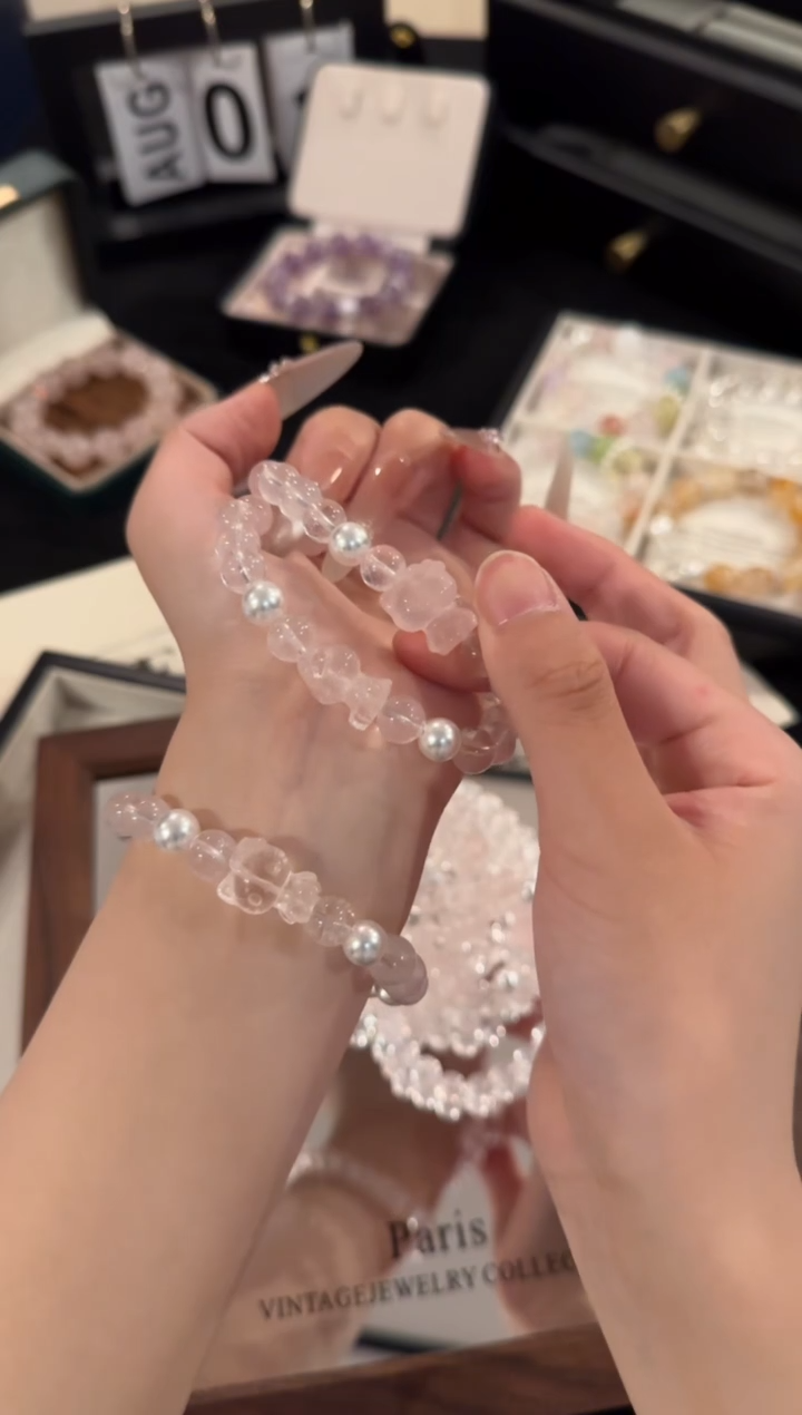 水晶手链合金kitty粉水晶x2228
