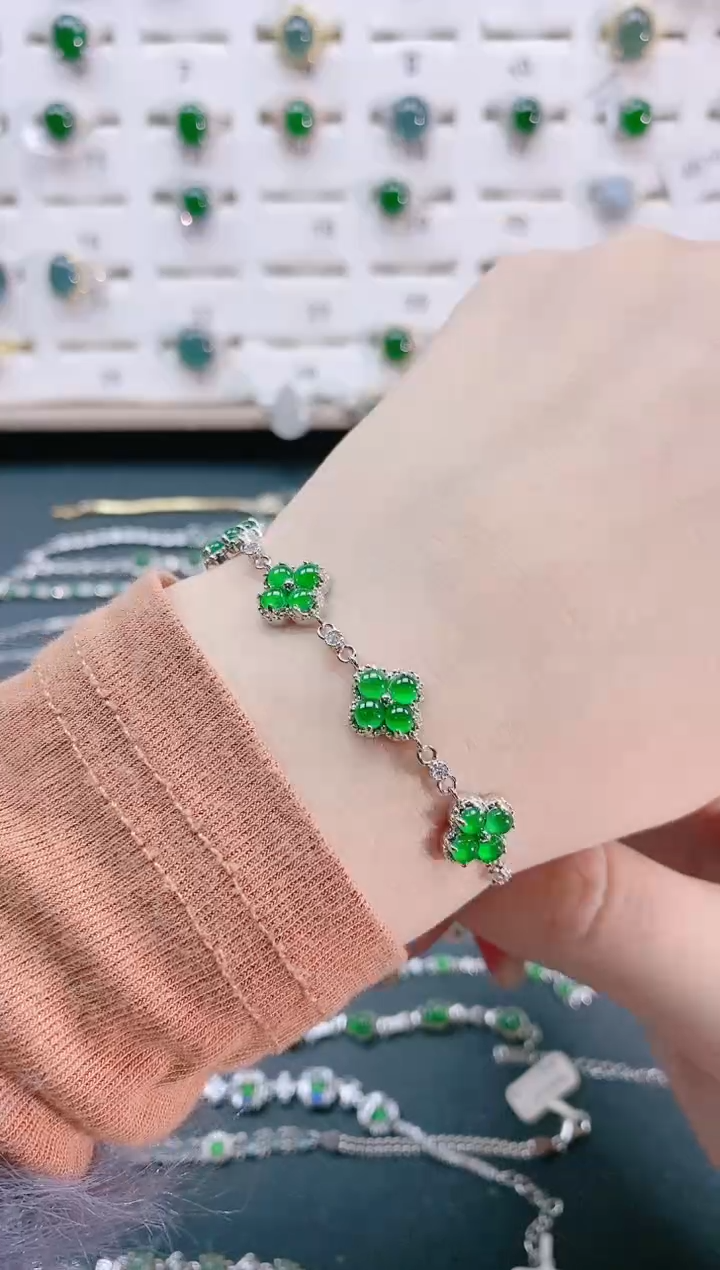 【闪购商品】翡翠手链银S925镶嵌天然翡翠