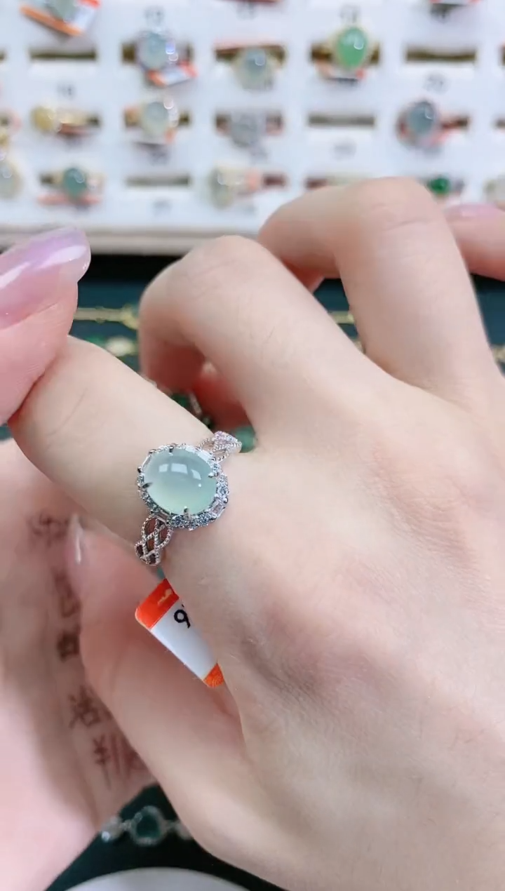 翡翠戒指银S925镶嵌天然翡翠