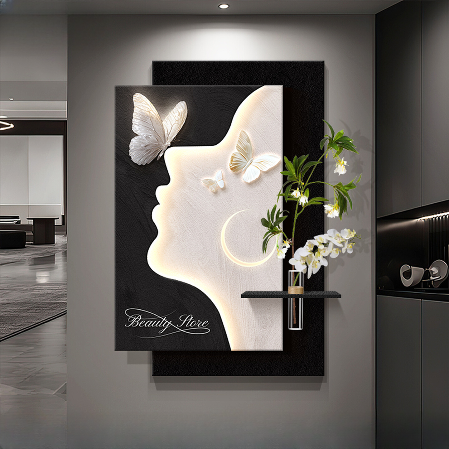 玄关砂岩装饰画轻奢入户正对门高级感挂画走廊过道尽头氛围壁画