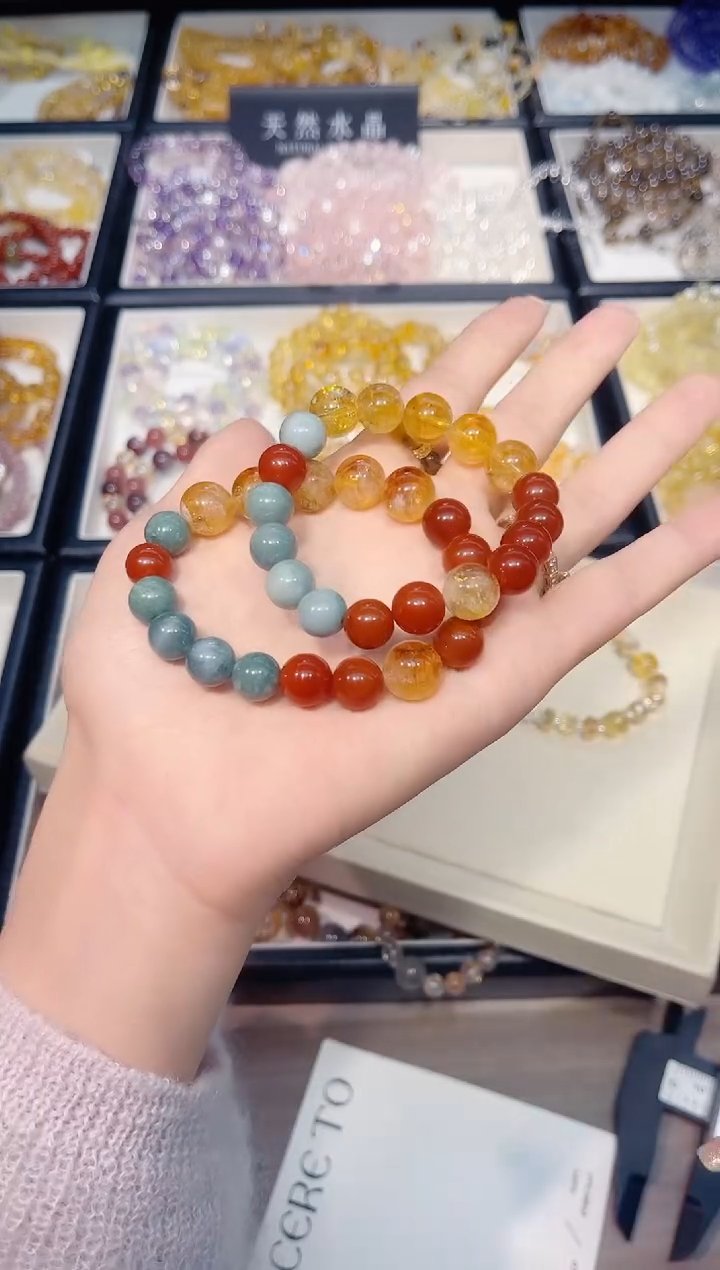 未镶嵌手串水晶黄塔晶红玛瑙