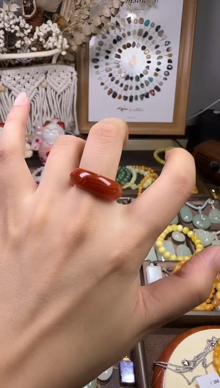 天然辰砂南红戒指圈口18