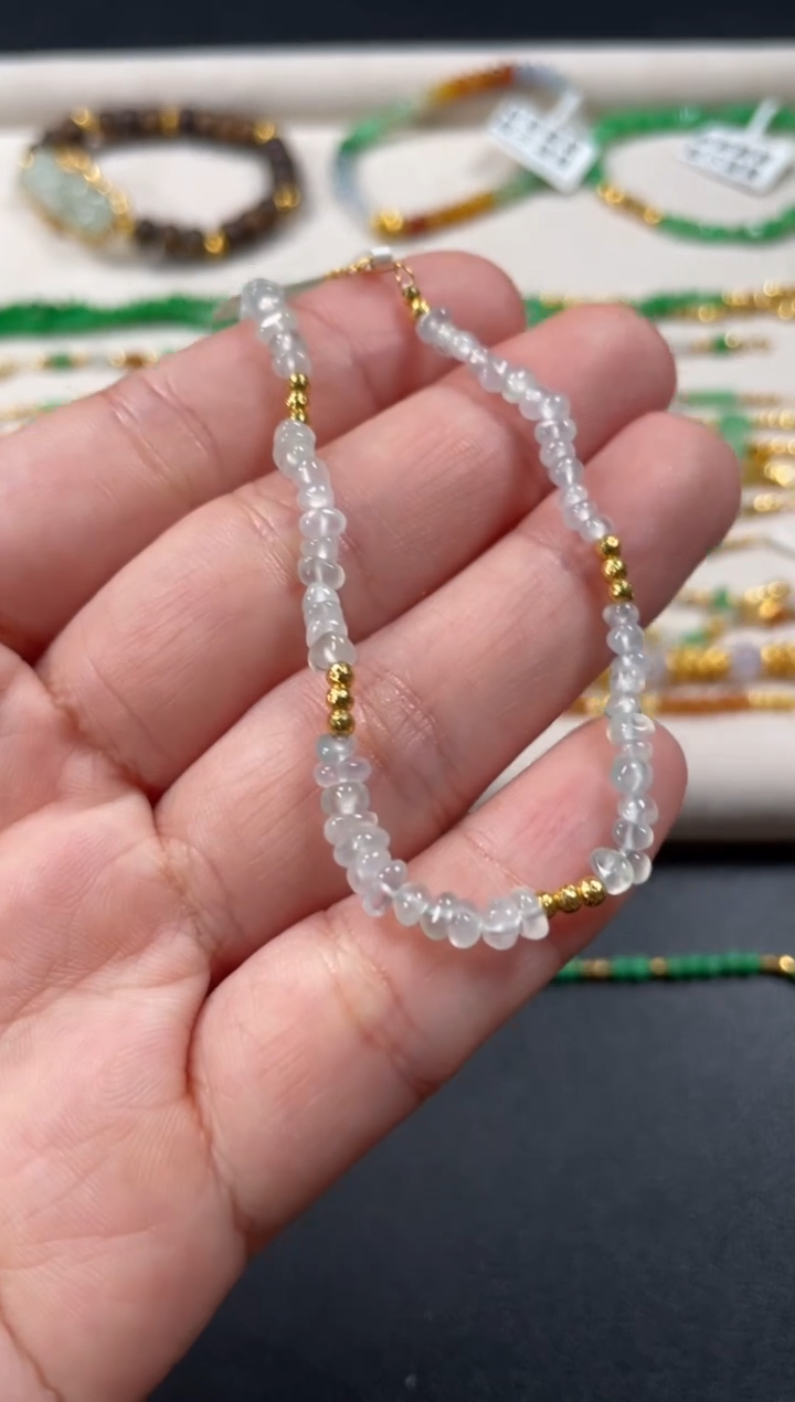 18K金镶嵌手链翡翠一条   P415