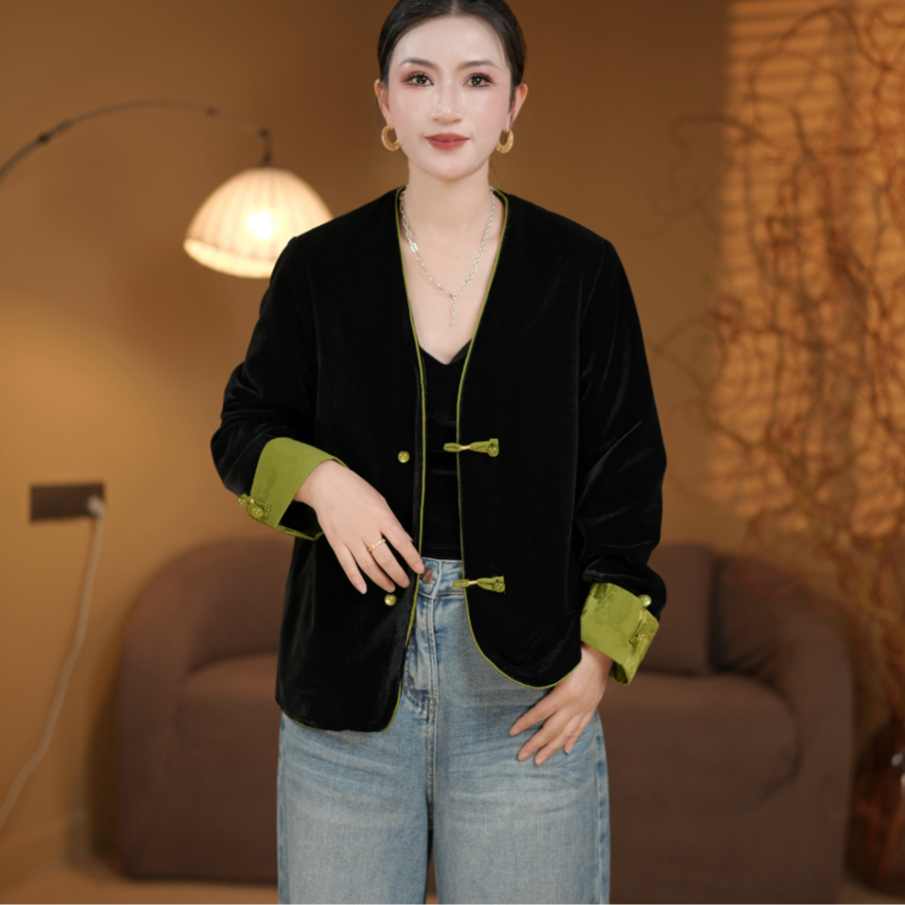 5177新款丝绒拼接显瘦高端时尚外套