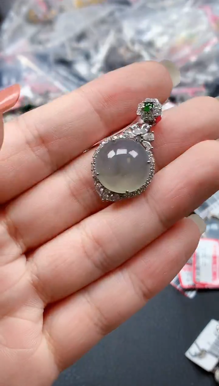 银S925镶嵌戒指翡翠天然A货缅甸翡翠