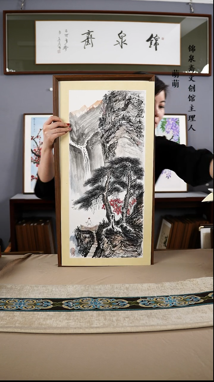 【闪购商品】国画35*67李老师国画带框手绘作品