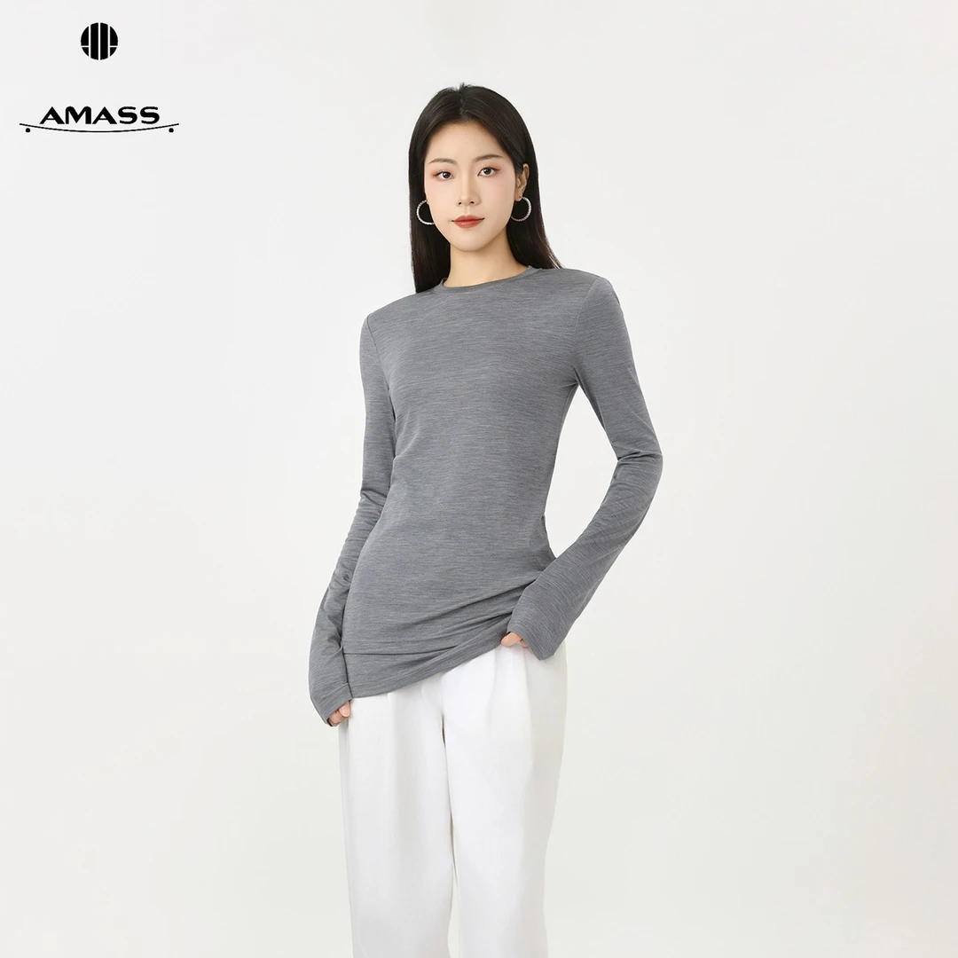 AMASS/阿玛施秋冬百搭打底衫修身圆领纯色套头长袖针织衫5300886