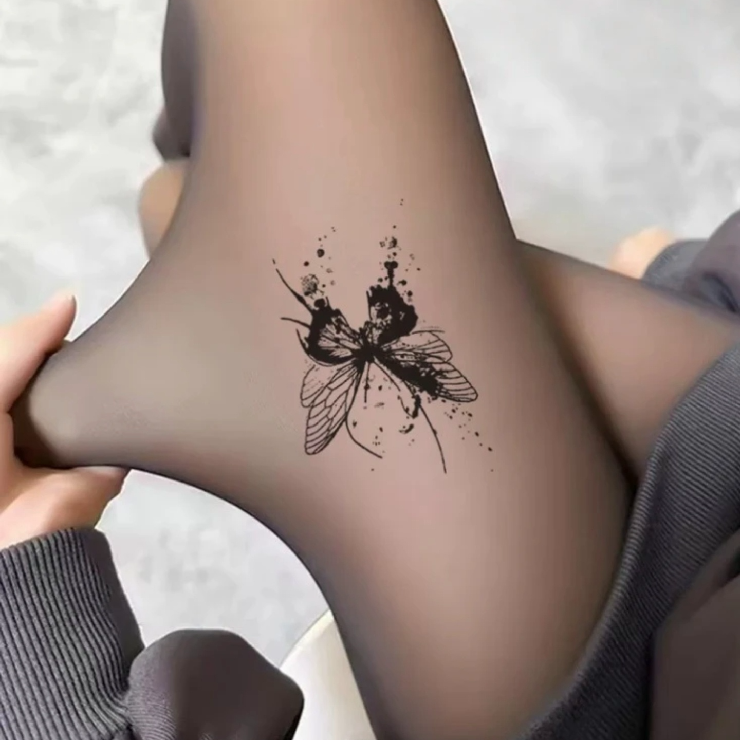 新款超透水光黑透肤光腿神器加绒加厚打底裤百搭显瘦蝴蝶性感