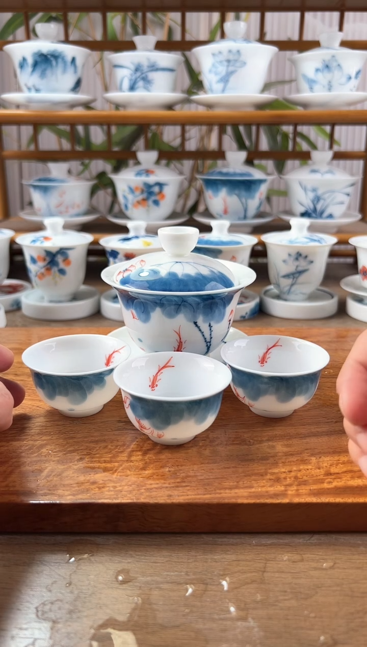 全品线条莲150ml三才盖碗+小和顺杯6个