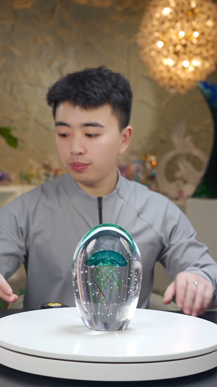 手工艺品琉璃宝石蓝气泡工艺水母摆件
