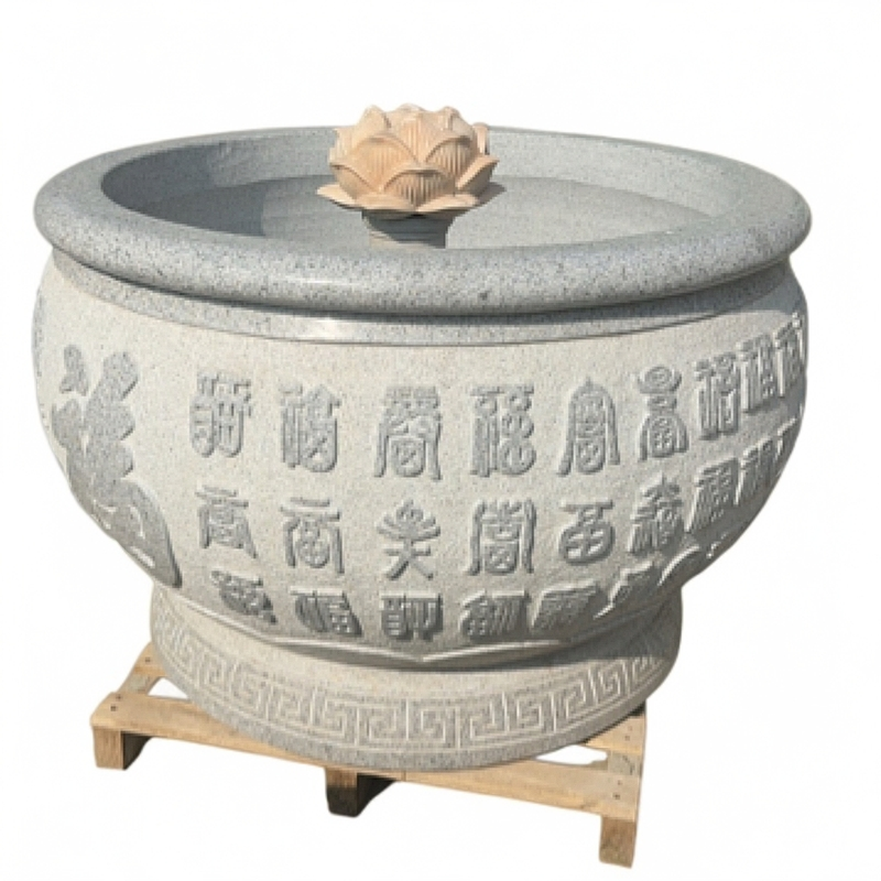 家用花岗岩石缸花盆门海花岗岩天然石材雕刻荷花鲤鱼百福花盆缸