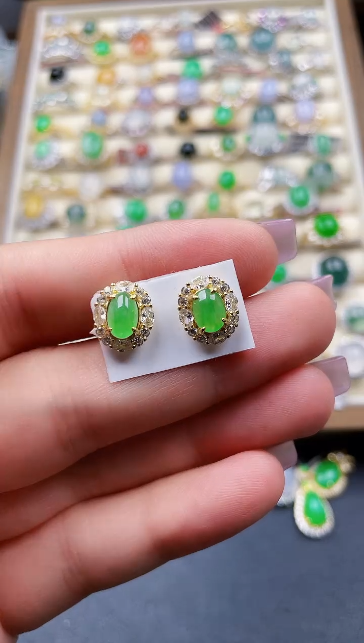 银S925镶嵌翡翠耳饰147