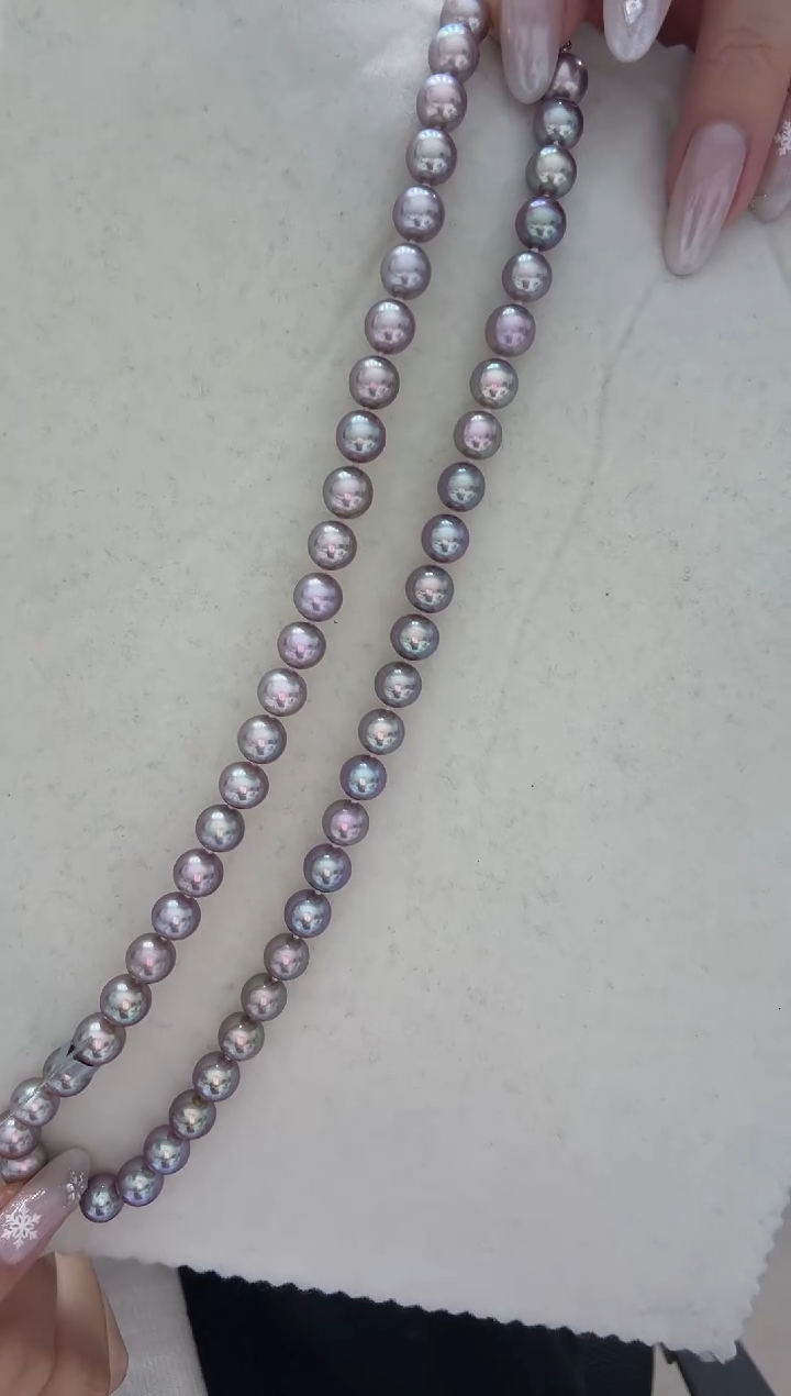 颈饰银S925镶嵌淡水珍珠浅孔雀绿 无核 7.3-8.3