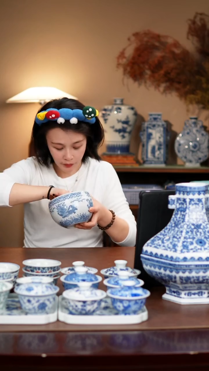 摆件陶小*虽景德镇瓷器，青花瓷手绘茶具~